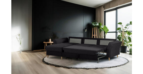 ECKSOFA in Flachgewebe Schwarz  - Eichefarben/Schwarz, KONVENTIONELL, Holz/Textil (265/159cm) - Carryhome