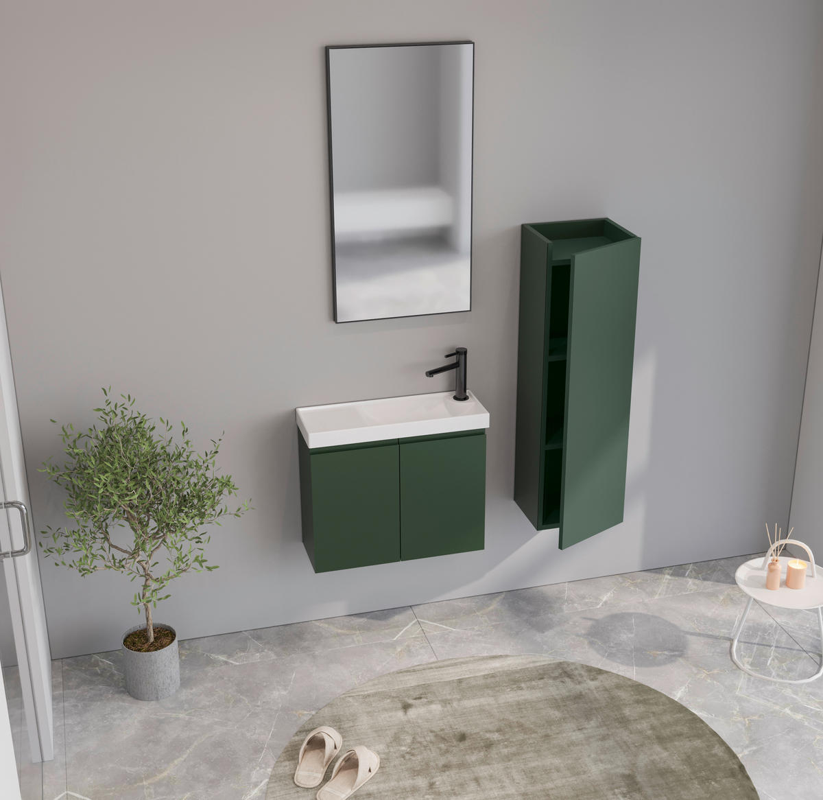 BADEZIMMER 3-teilig  in  - Weiß Hochglanz/Grün, MODERN, Keramik/Holzwerkstoff (60/140/22cm) - MID.YOU