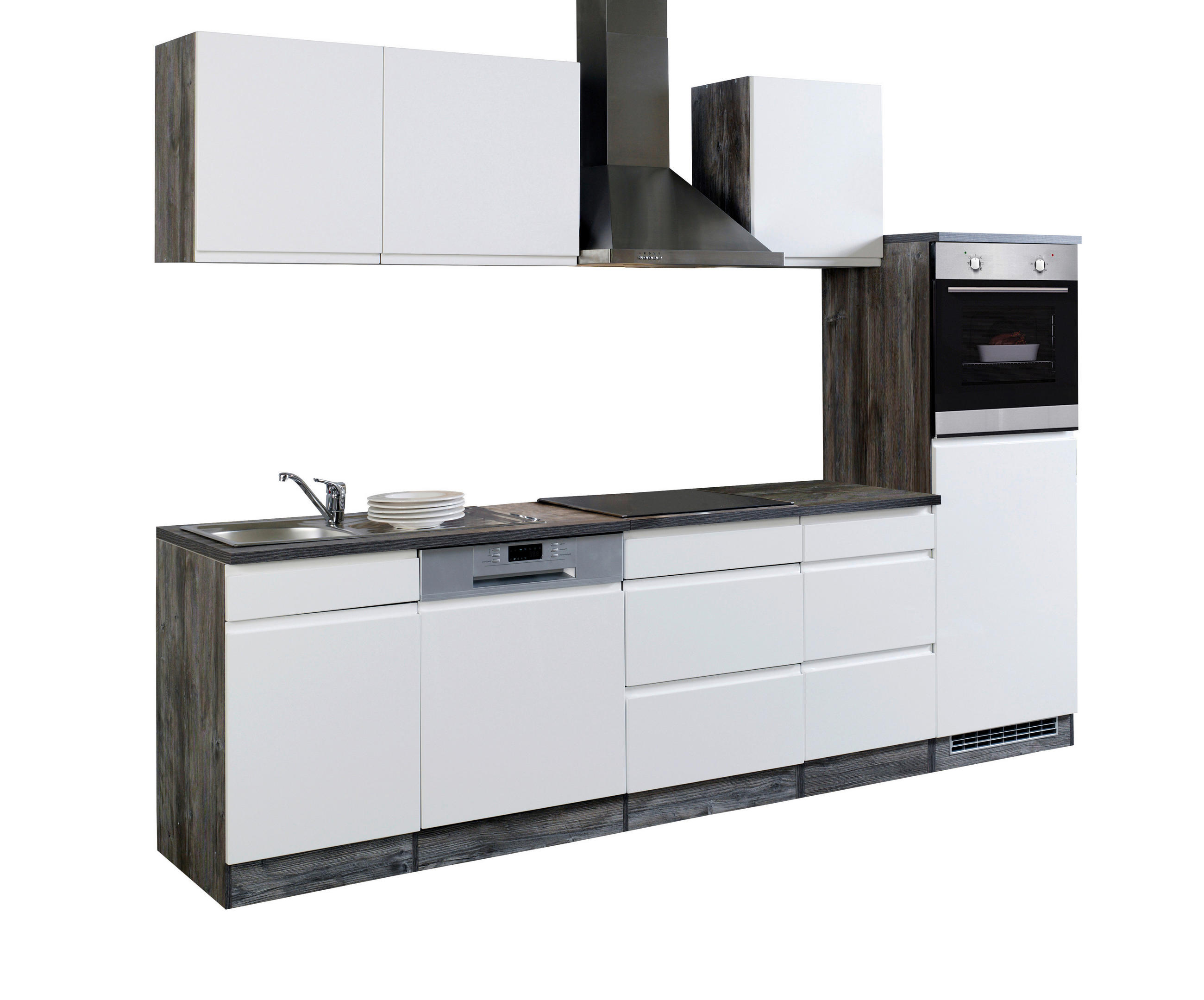 KÜCHENBLOCK 280 cm   in Grau, Weiss, Weiss Hochglanz  - Weiss Hochglanz/Weiss, Basics, Holzwerkstoff (280cm) - Held