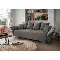 BIGSOFA in Chenille Graubraun  - Chromfarben/Dunkelgrün, Modern, Kunststoff/Textil (242/71/90/131cm) - Livetastic