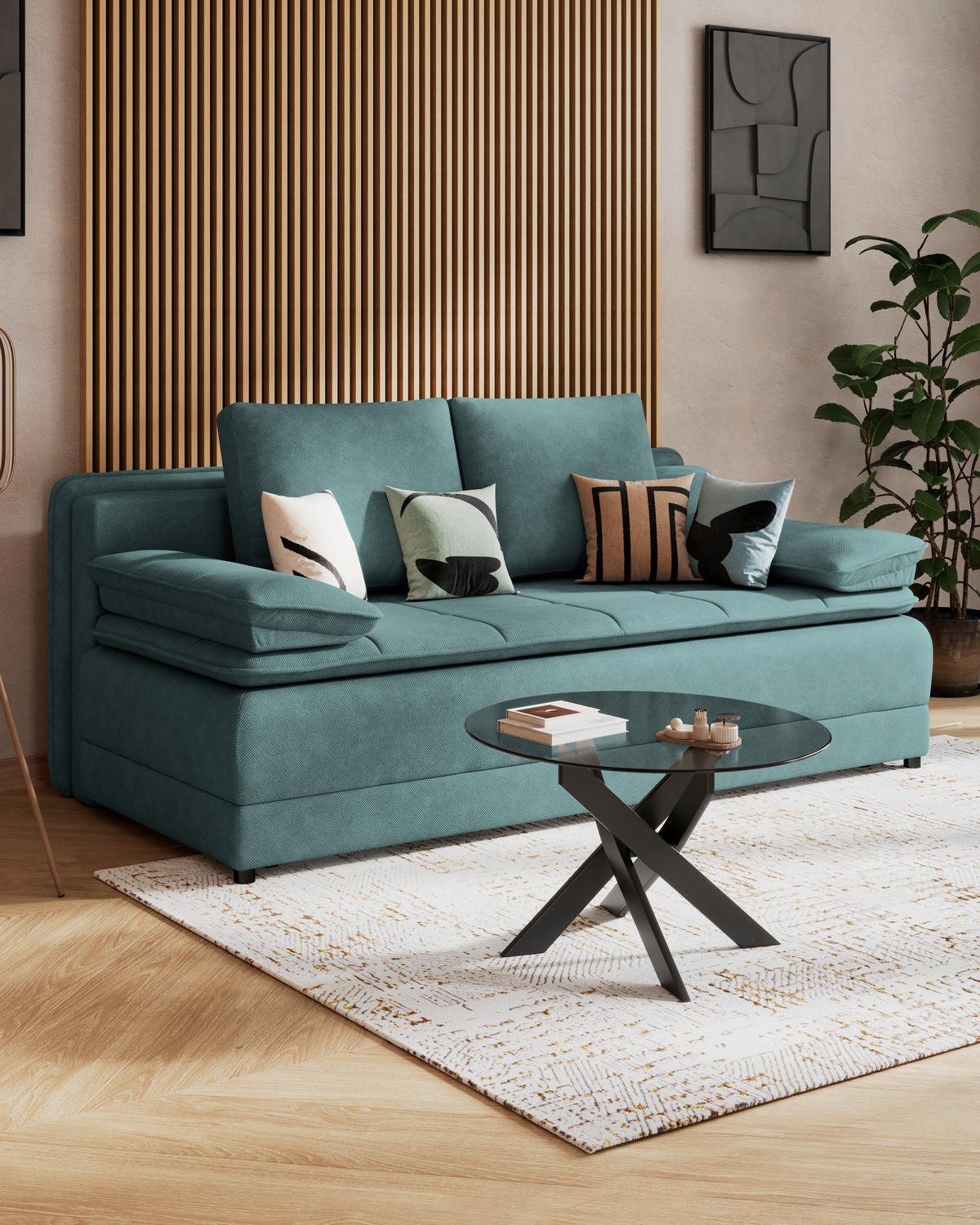 SCHLAFSOFA in Webstoff Hellblau  - Schwarz/Hellblau, Modern, Kunststoff/Textil (202/73-92/105cm) - MID.YOU