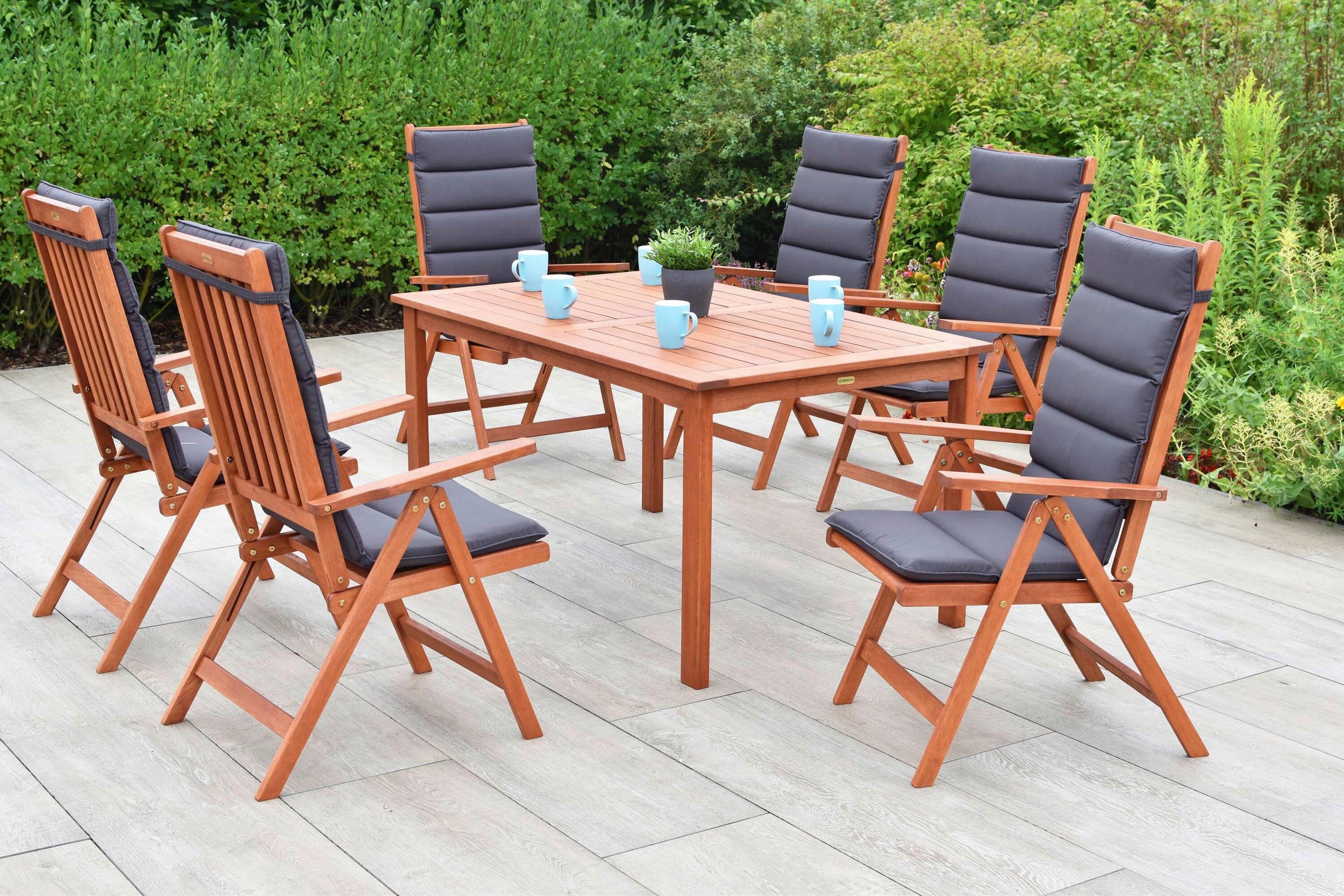 GARTENTISCHGRUPPE Eukalyptusholz Hartholz  - Eukalyptusholzfarben/Grau, KONVENTIONELL, Holz/Textil - Gardenson