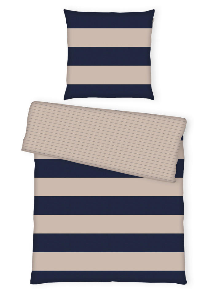 OBOJSTRANNÁ POSTEĽNÁ BIELIZEŇ, renforcé, piesková, tmavomodrá, 135/200 cm - piesková/tmavomodrá, Basics, textil (135/200cm) - Tom Tailor