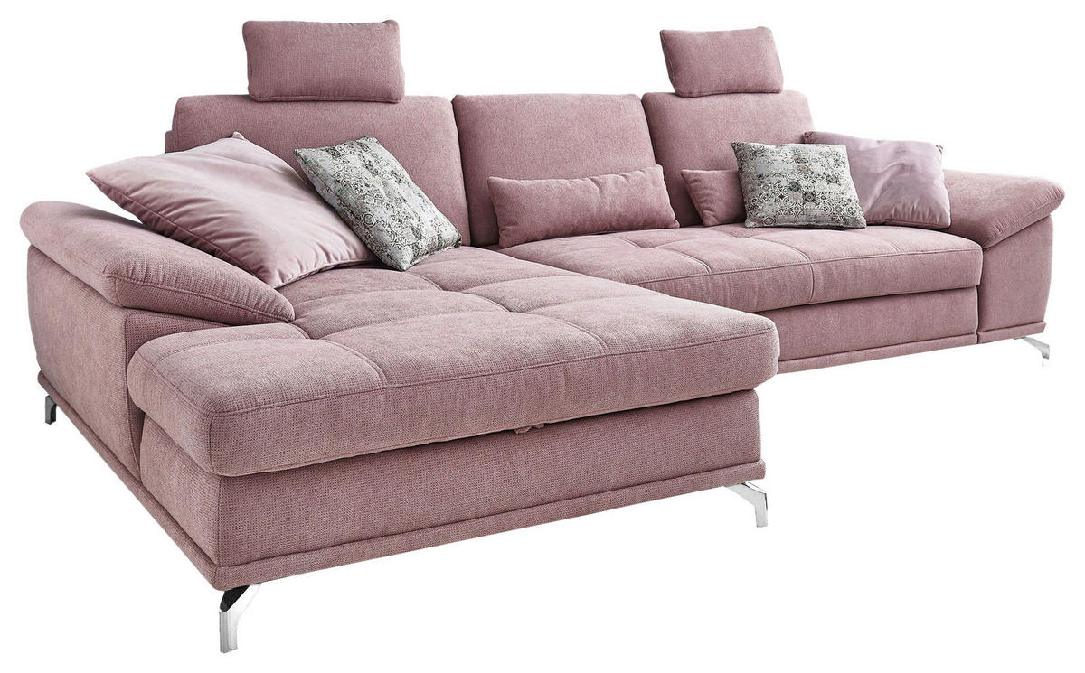 ECKSOFA Flieder Flachgewebe Bettkasten, Schlaffunktion, Sitztiefenverstellung, Kopfstütze, Liegefläche im Originalstoff  - Silberfarben/Flieder, KONVENTIONELL, Textil/Metall (176/301cm) - Sit & More