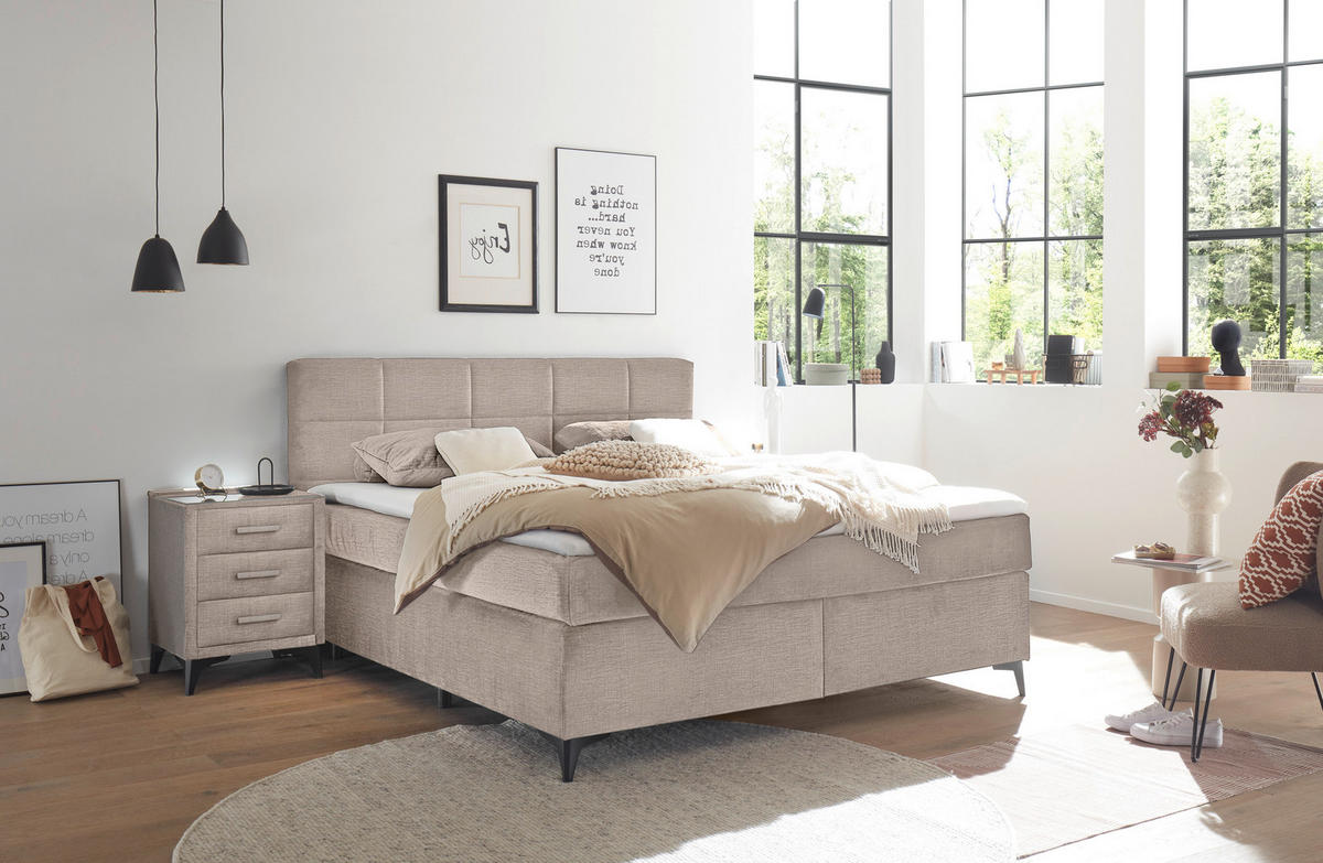 BOXSPRINGBETT 180/200 cm  in Creme  - Creme/Schwarz, Design, Holzwerkstoff/Kunststoff (180/200cm) - Xora