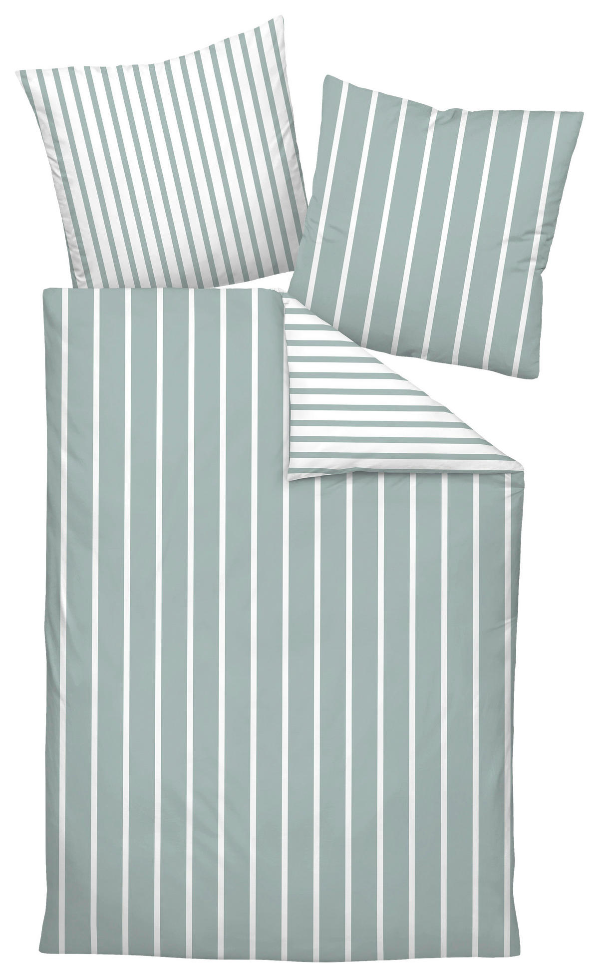 POSTEĽNÁ BIELIZEŇ, makosatén, biela, šalviovozelená, 140/200 cm  - biela/šalviovozelená, Basics, textil (140/200cm) - Janine