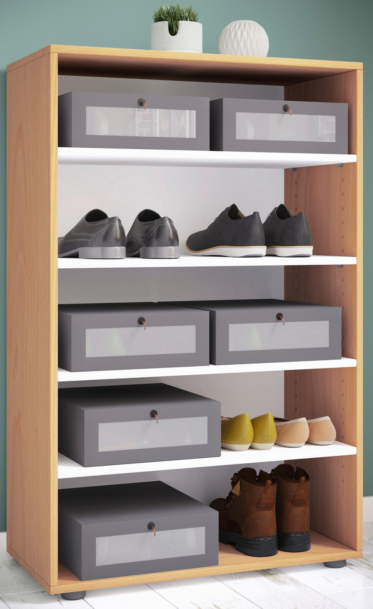 SCHUHREGAL 70/110/37 cm  - Buchefarben/Schwarz, Konventionell, Holzwerkstoff/Kunststoff (70/110/37cm) - MID.YOU