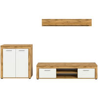 WOHNWAND 3-teilig  in Eiche Wotan, Weiß  255/159/35 cm  - Silberfarben/Eiche Wotan, Design, Holzwerkstoff/Kunststoff (255/159/35cm) - MID.YOU