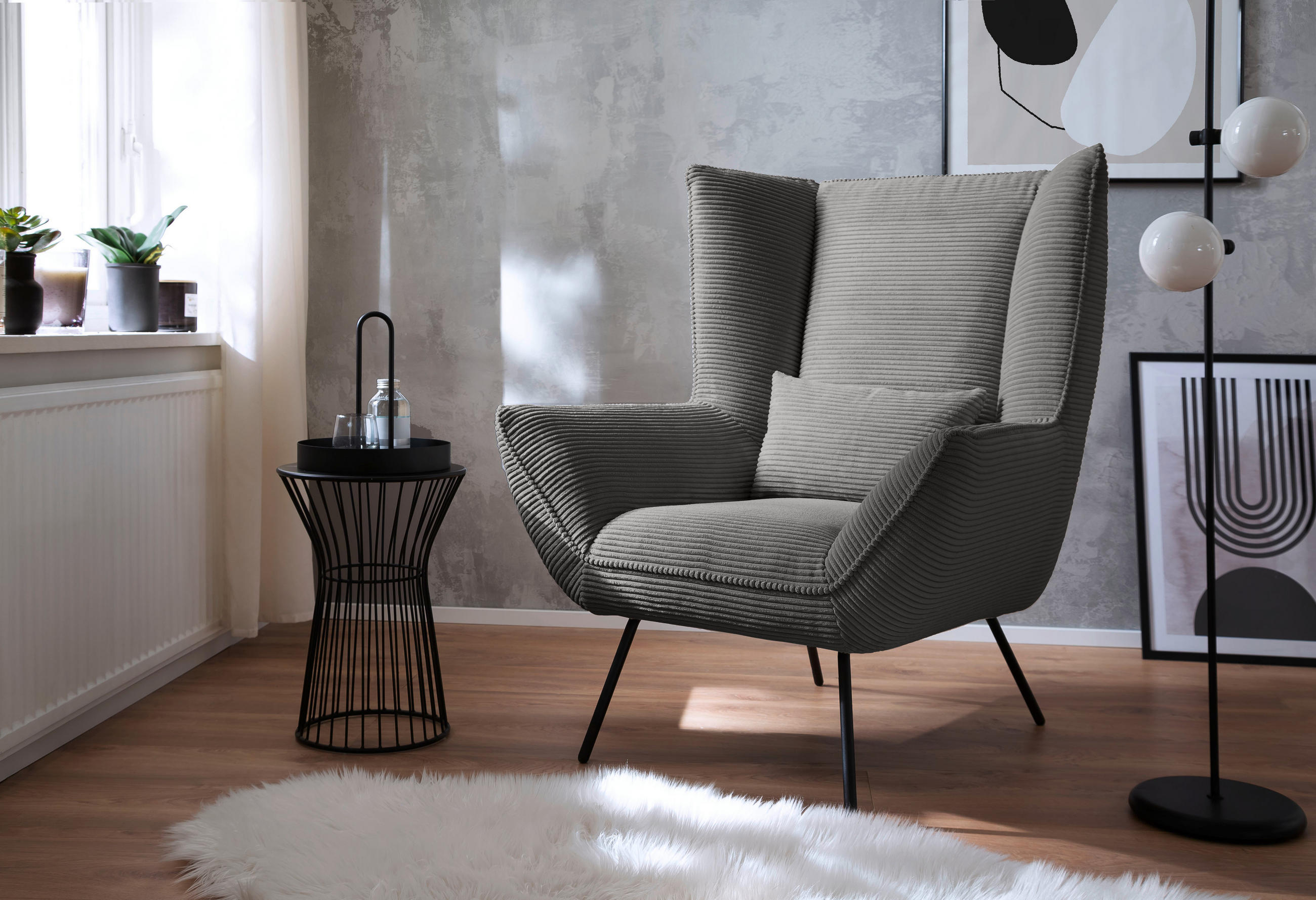 SESSEL in Cord Dunkelgrau  - Dunkelgrau/Schwarz, Design, Textil/Metall (90/112/94cm) - Pure Home Lifestyle