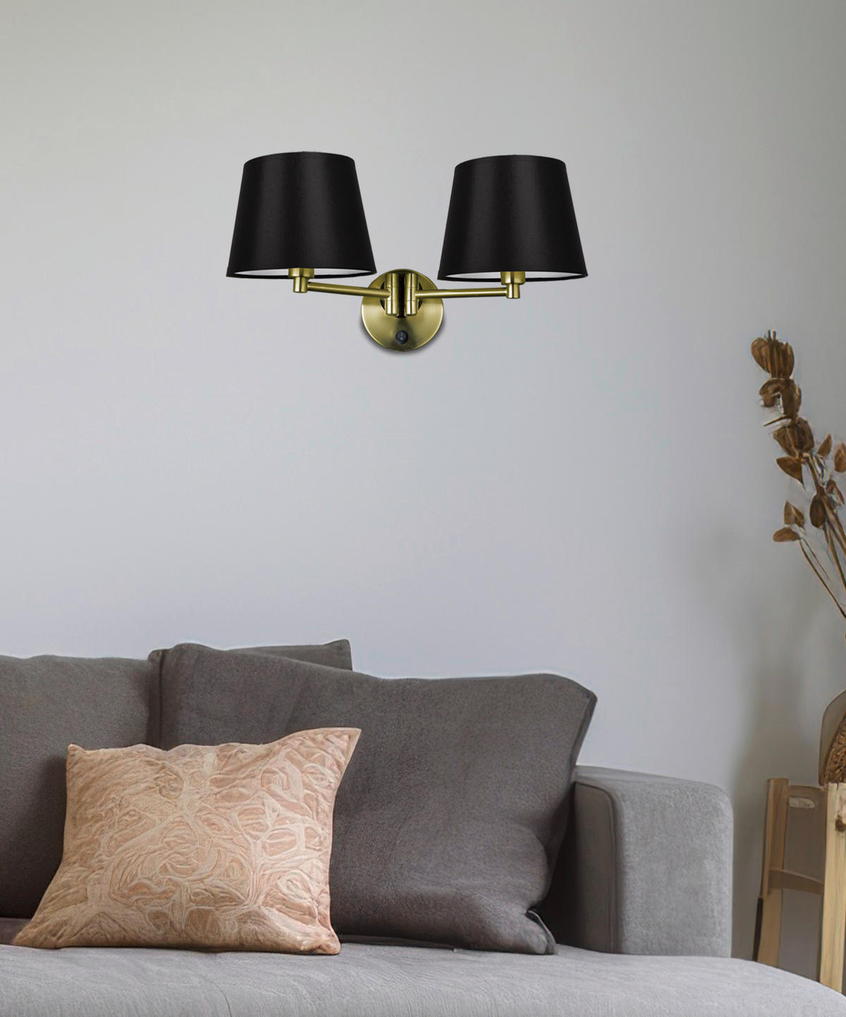 WANDLEUCHTE Ibis 48/25/25 cm   - Schwarz/Bronzefarben, KONVENTIONELL, Kunststoff/Metall (48/25/25cm)