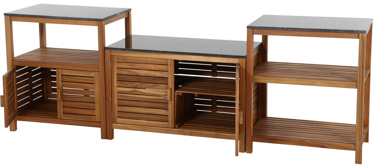 OUTDOORKÜCHE - Dunkelgrau/Naturfarben, Basics, Holz/Stein (100/87/156cm) - Siena Garden