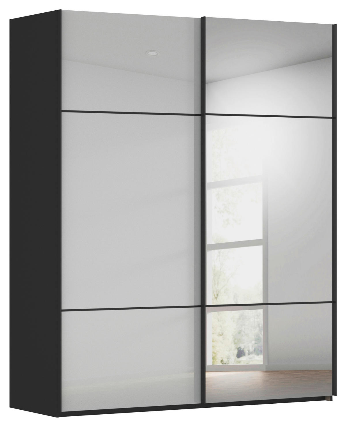 SCHWEBETÜRENSCHRANK  in Grau, Schwarz  - Schwarz/Grau, KONVENTIONELL, Glas/Holzwerkstoff (181/223/68cm) - Novel