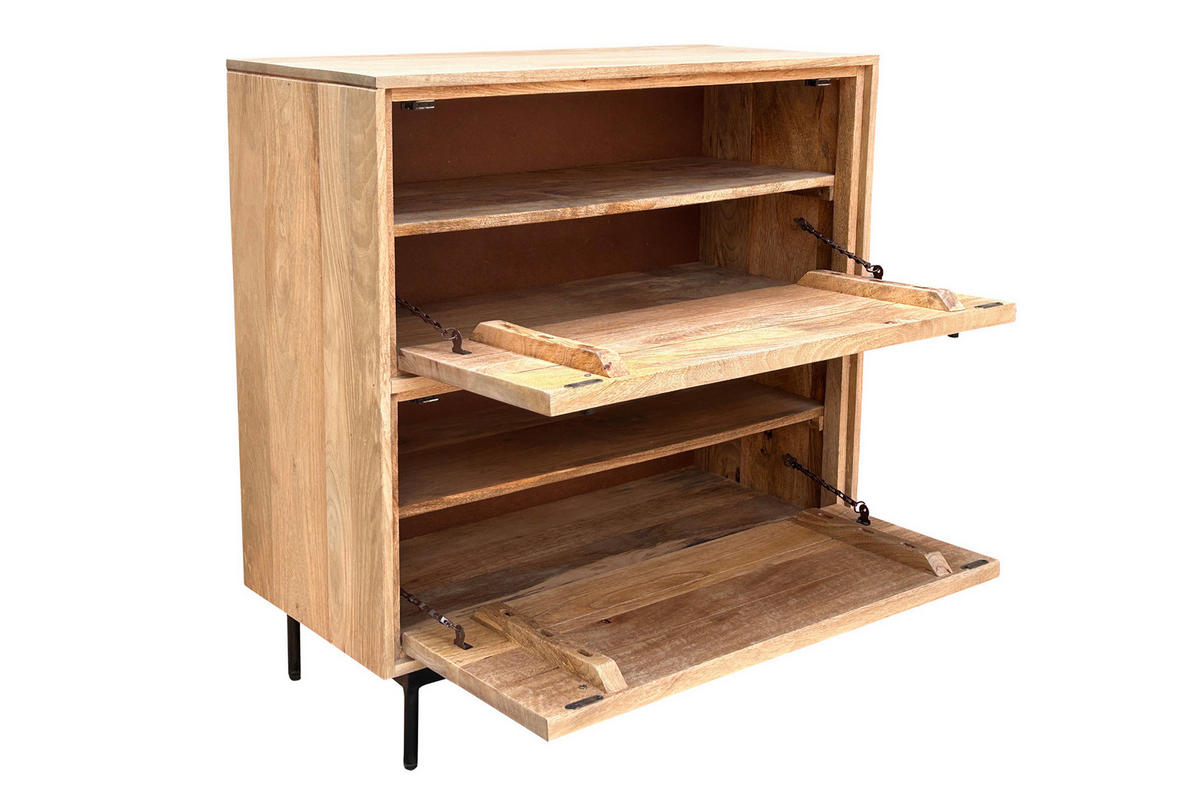 SCHUHSCHRANK Mangoholz massiv Naturfarben, Schwarz  - Schwarz/Naturfarben, Design, Holz/Metall (85/90/40cm) - MID.YOU