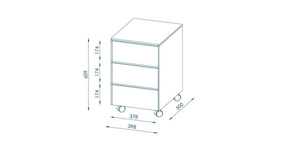 ROLLCONTAINER 39,8/60,9/50 cm - Eichefarben/Weiß, Design, Glas/Holzwerkstoff (39,8/60,9/50cm) - Voleo