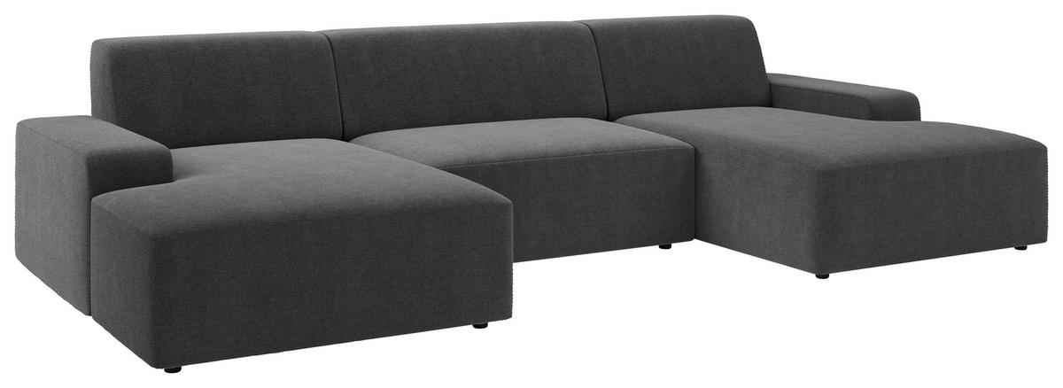 WOHNLANDSCHAFT in Struktur Anthrazit  - Anthrazit/Schwarz, Modern, Kunststoff/Textil (162/329/162cm) - Trendmanufaktur