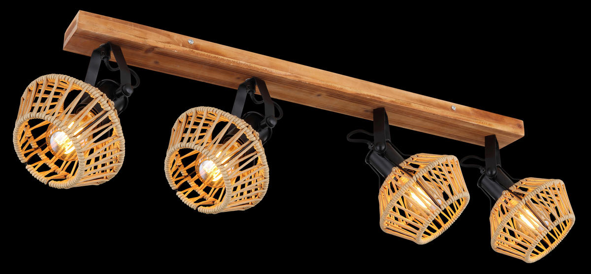 BODOVÉ SVÍTIDLO, 60 W/E27, 80/16/25 cm - tmavě hnědá/černá, Natur, kov/přírodní materiály (80/16/25cm) - Globo