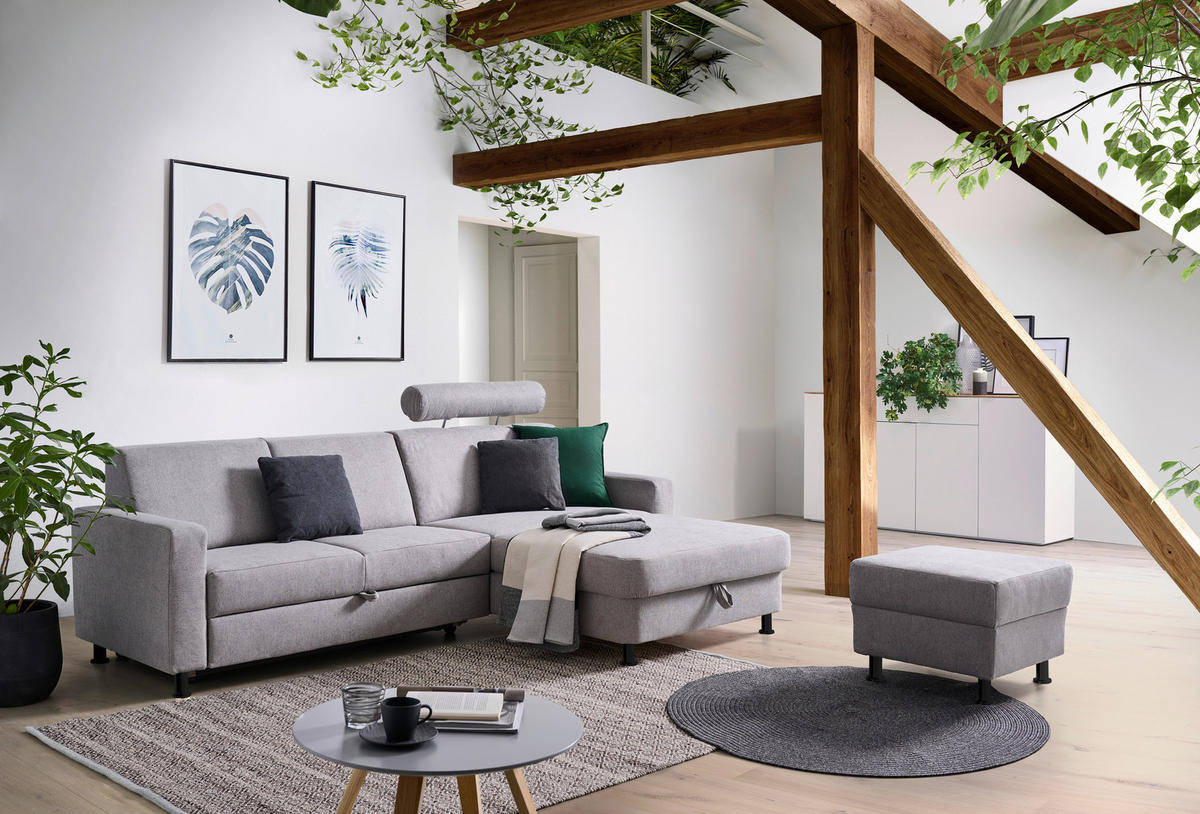 ECKSOFA in Webstoff Platinfarben  257/165 cm  - Platinfarben/Schwarz, Design, Kunststoff/Textil (257/165cm) - Xora