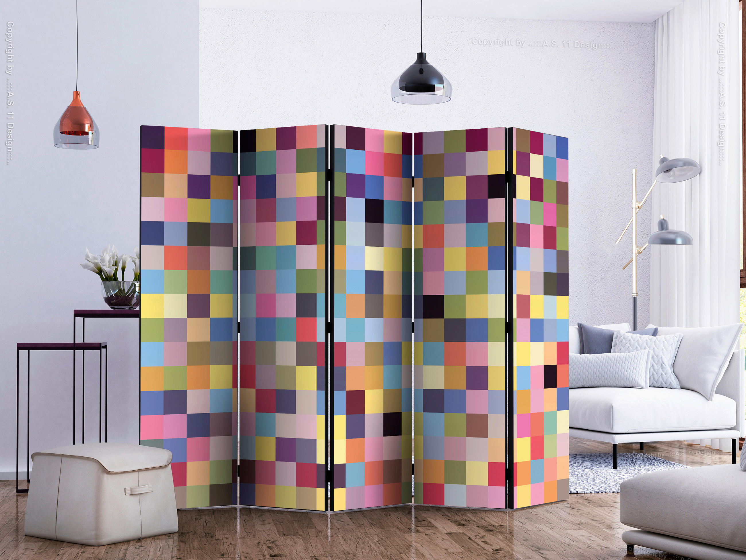 SKÄRMVÄGG  i trä, textil  multicolor  - multicolor, Basics, trä/textil (225/172/3cm) - artgeist
