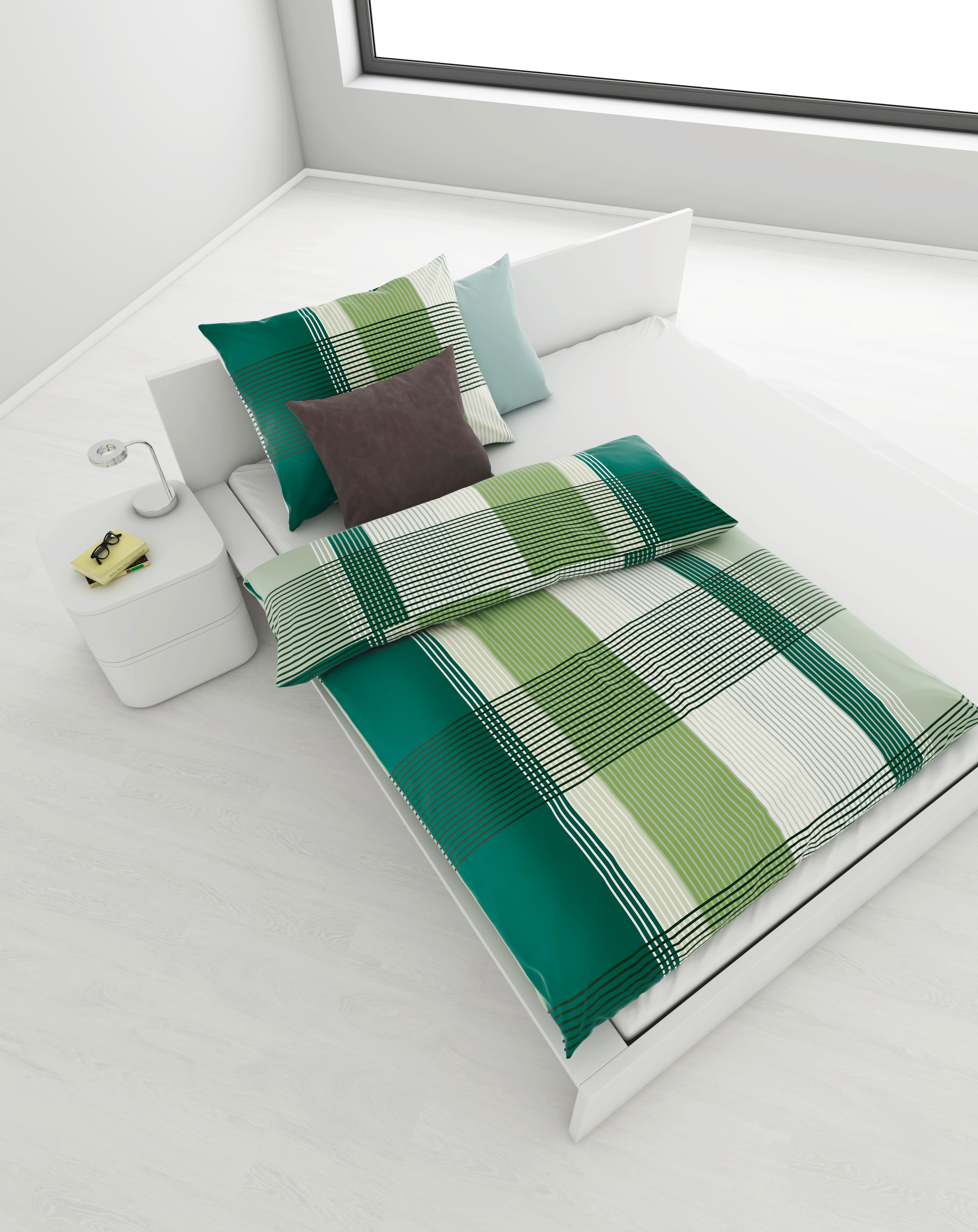 POSTELJINA CHECKERS 140/200 cm saten zelena  - zelena, Konvencionalno, tekstil (140/200cm) - Boxxx
