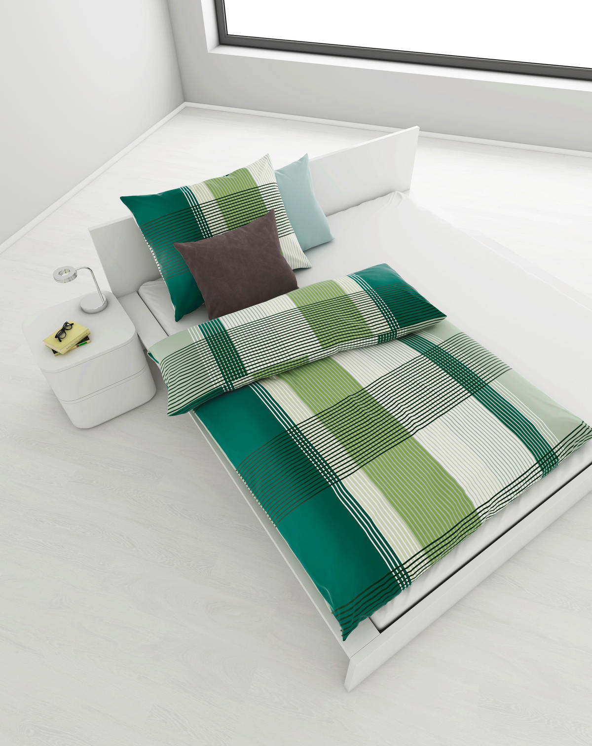 POSTELJINA CHECKERS 140/200 cm saten zelena  - zelena, Konvencionalno, tekstil (140/200cm) - Boxxx