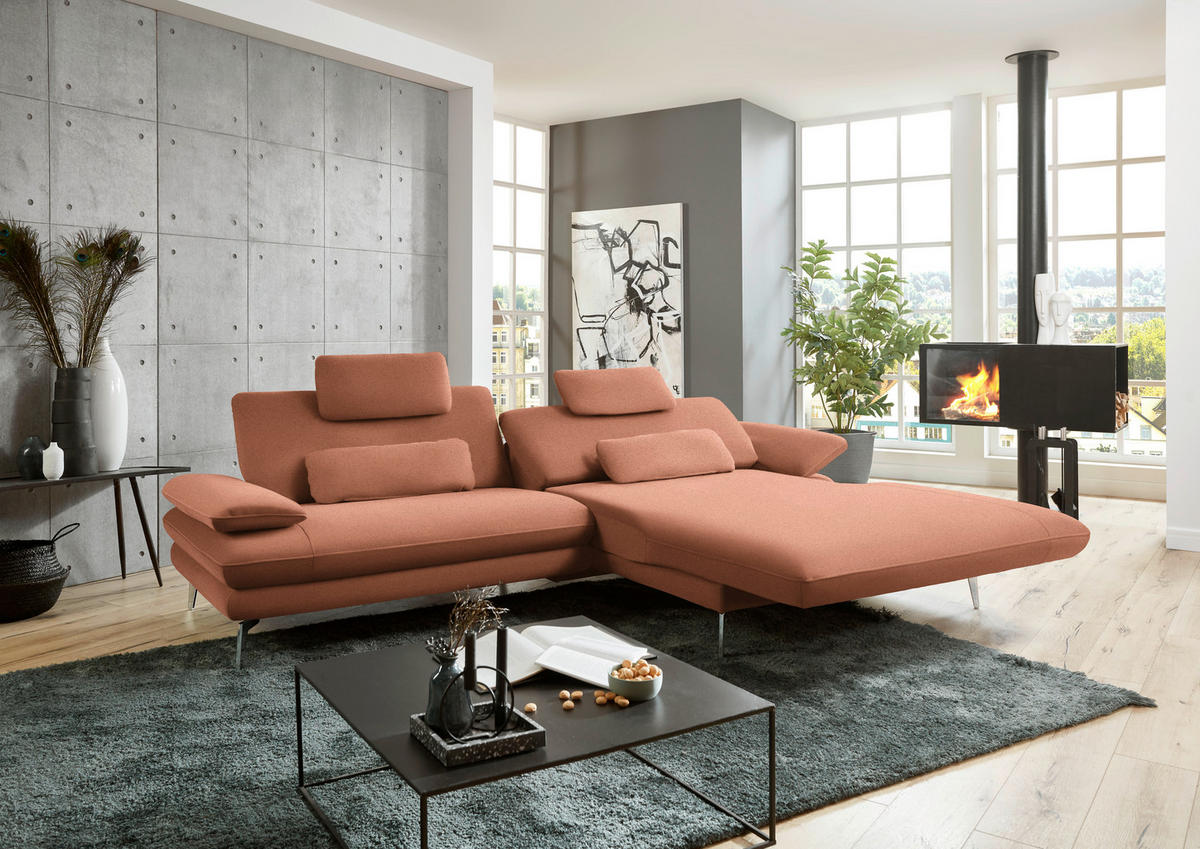 ECKSOFA in Webstoff Orange  - Schwarz/Orange, Design, Textil/Metall (284/184cm) - Dieter Knoll