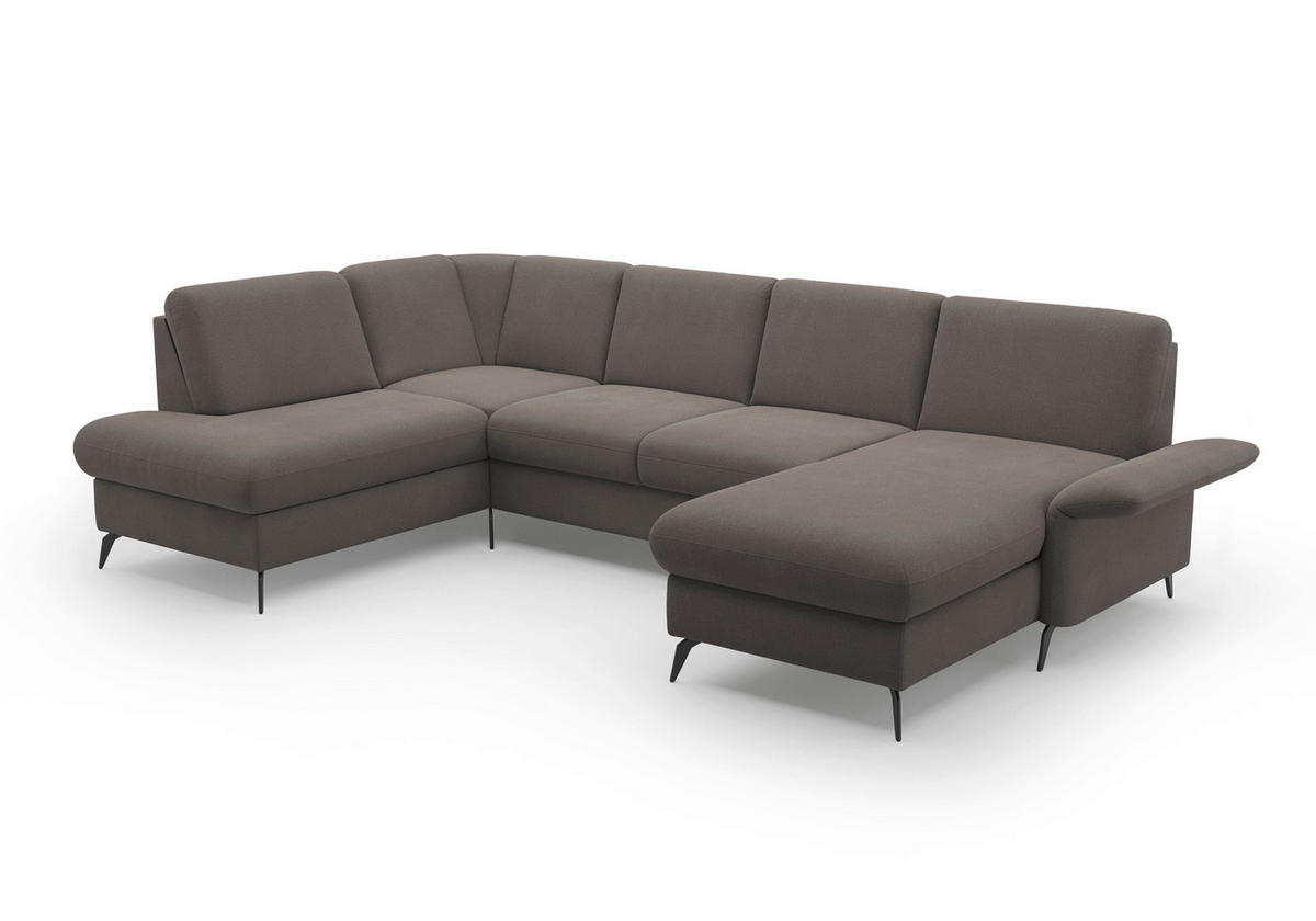 WOHNLANDSCHAFT Graphitfarben Flachgewebe  - Schwarz/Graphitfarben, KONVENTIONELL, Textil/Metall (195/314/164cm) - Sit & More