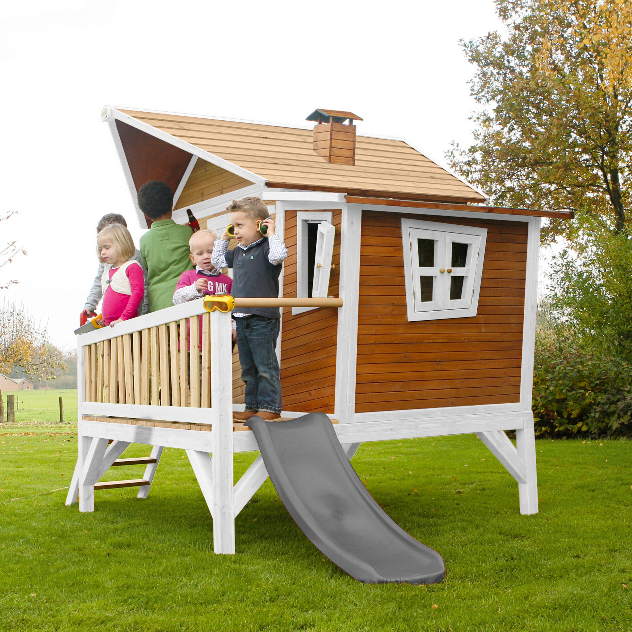 SPIELHAUS 123/12,8/152 cm  - Braun/Weiß, KONVENTIONELL, Holz/Kunststoff (123/12,8/152cm) - Ambia Garden