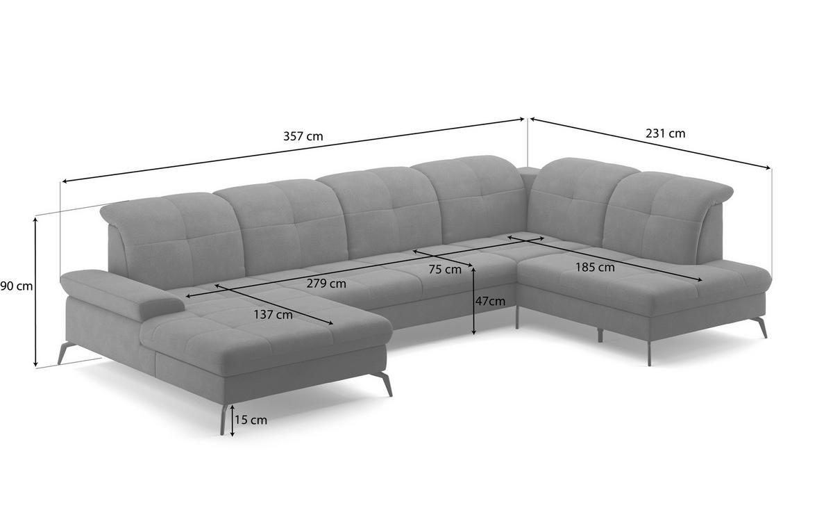 WOHNLANDSCHAFT in Flachgewebe Dunkelgrau  - Dunkelgrau/Schwarz, Konventionell, Textil/Metall (185/357/231cm) - Sit & More