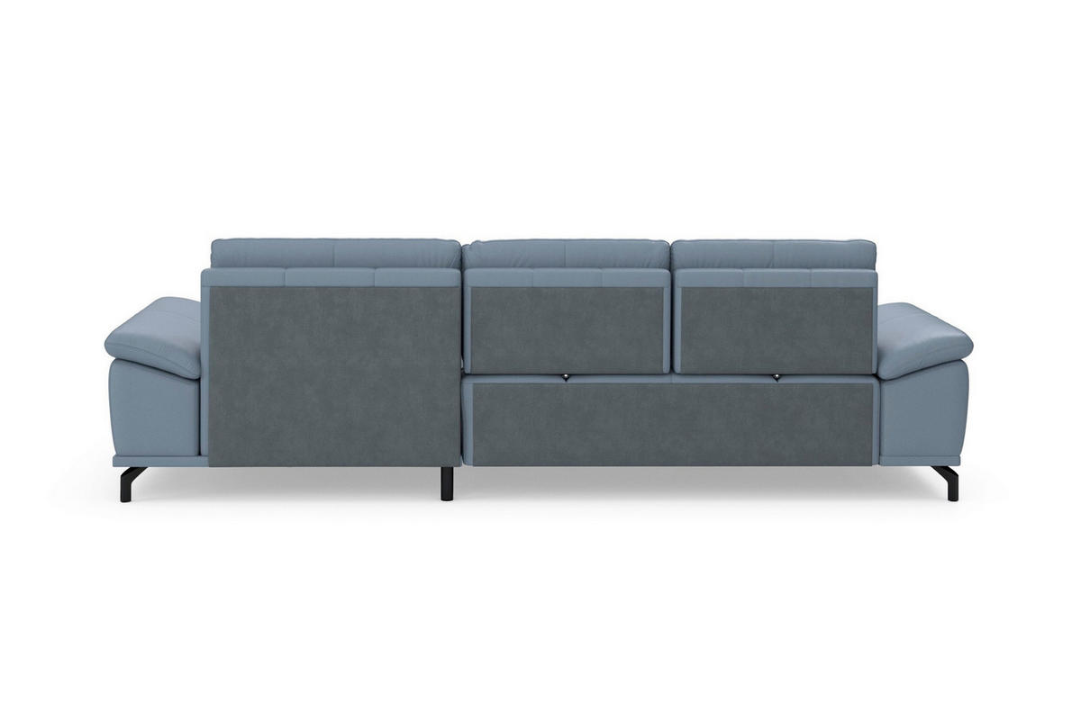 ECKSOFA COSTELLO E Graublau Echtleder Nierenkissen, Armteilverstellung, Sitztiefenverstellung  - Graublau/Schwarz, Basics, Leder/Textil (301/176cm) - Sit & More