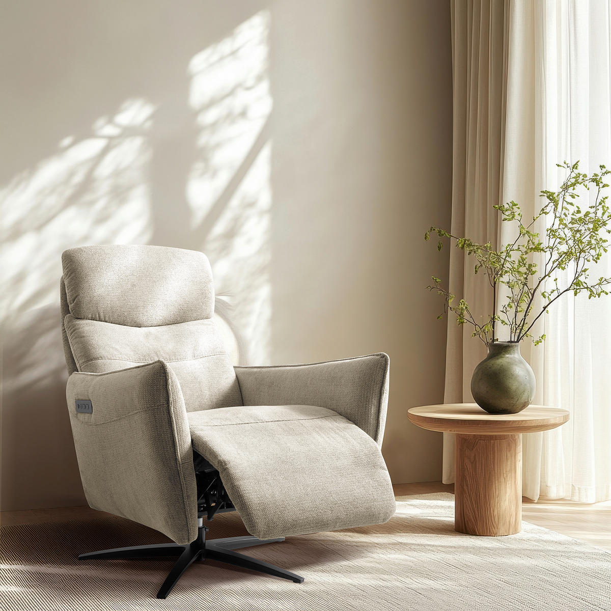 RELAXSESSEL in Textil Taupe  - Taupe/Schwarz, Design, Textil/Metall (77/107/88cm) - Livetastic