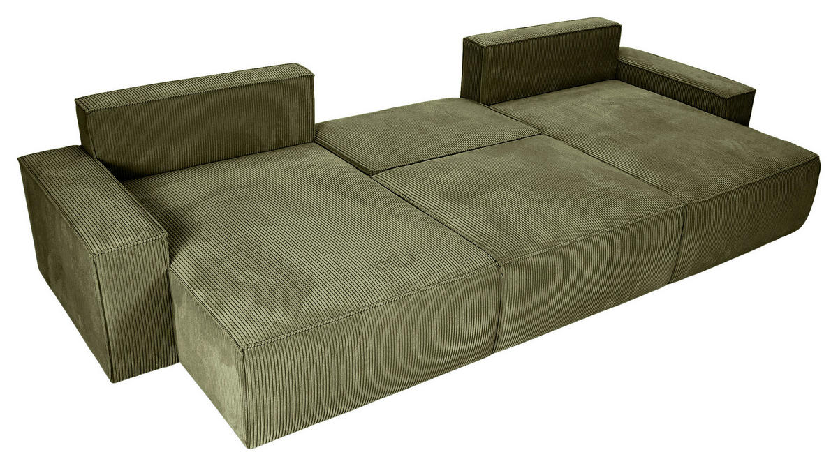 WOHNLANDSCHAFT Dunkelgrün Cord  - Dunkelgrün/Schwarz, KONVENTIONELL, Kunststoff/Textil (155/348/155cm) - Carryhome