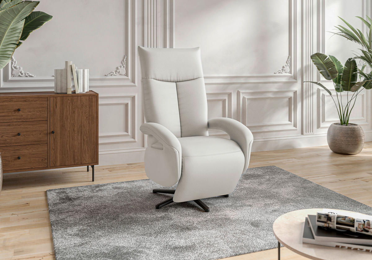 SESSEL Echtleder Weiss  - Weiss/Schwarz, Konventionell, Leder/Metall (74/112/82cm) - Sit & More