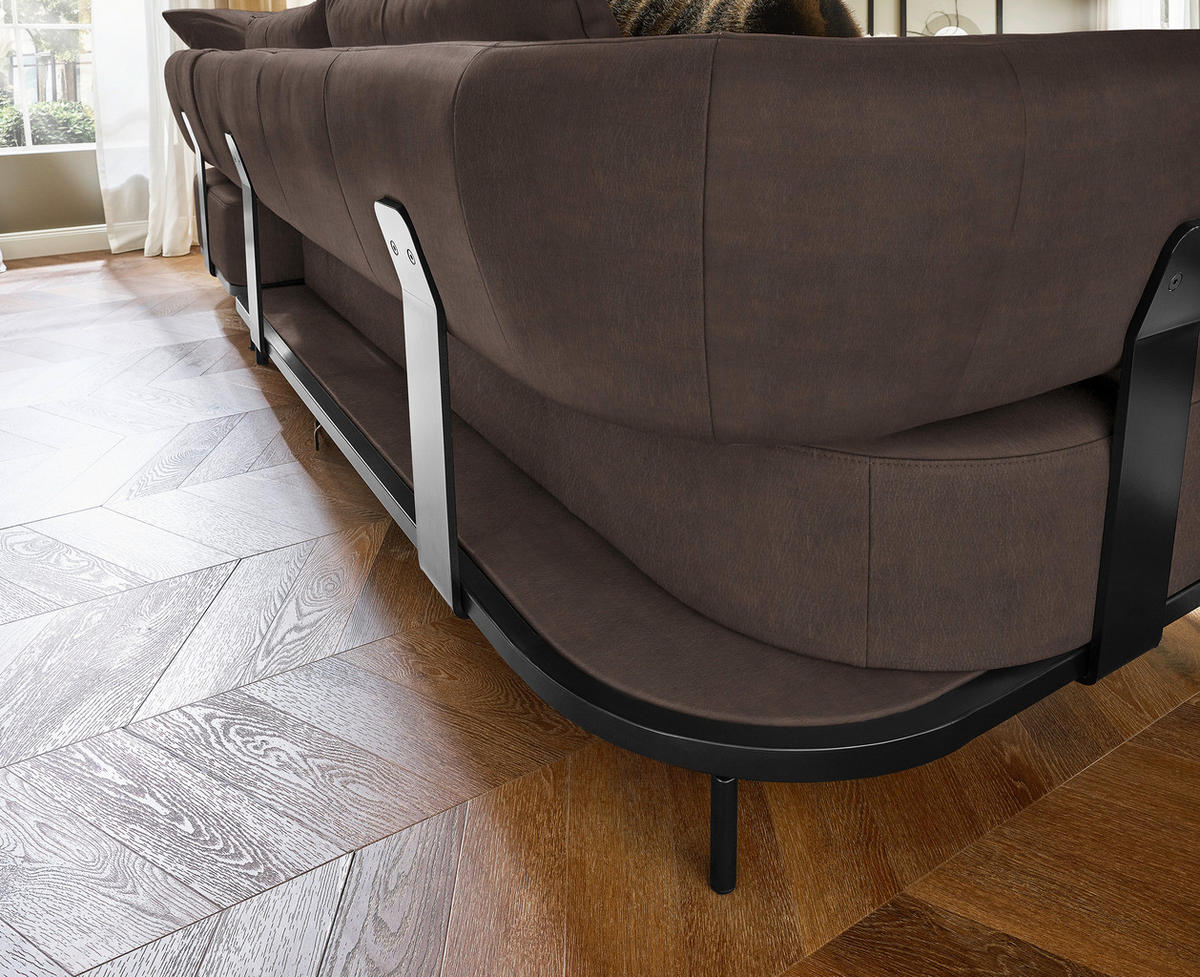 ECKSOFA in Echtleder Dunkelbraun  - Dunkelbraun/Schwarz, Design, Leder/Metall (302/237cm) - Dieter Knoll