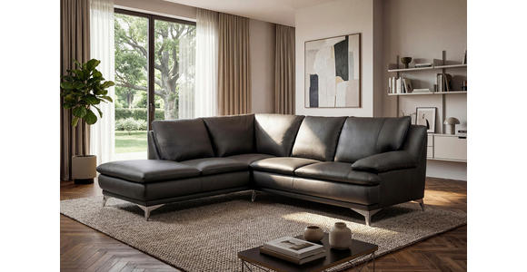 ECKSOFA Schwarz Echtleder  - Chromfarben/Schwarz, Design, Leder/Metall (224/252cm) - Novel