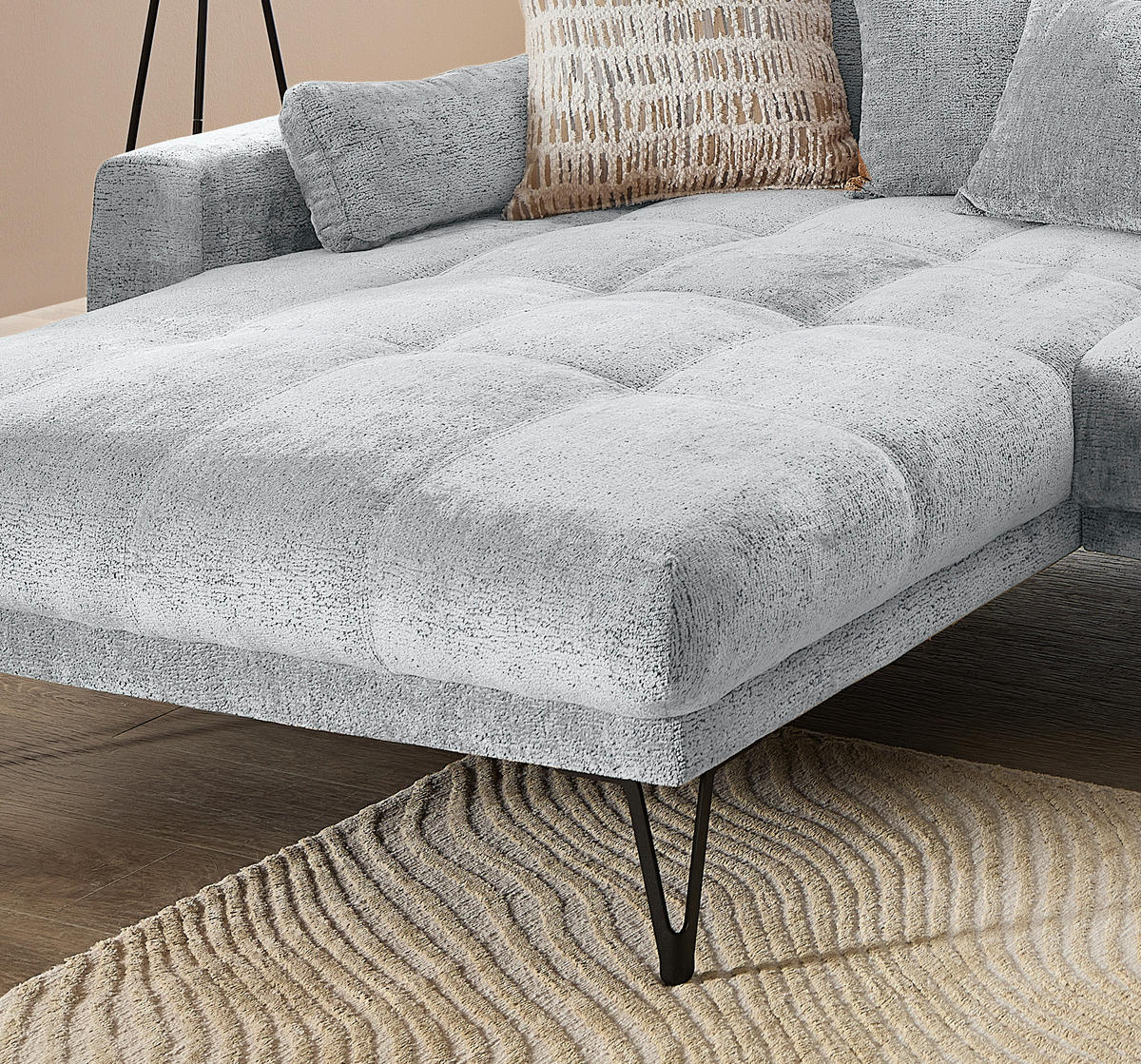 ECKSOFA GARDA Hellblau Chenille Zierkissen, Rückenkissen, Nierenkissen, Rücken echt  - Schwarz/Hellblau, KONVENTIONELL, Textil/Metall (192/310cm) - Livetastic