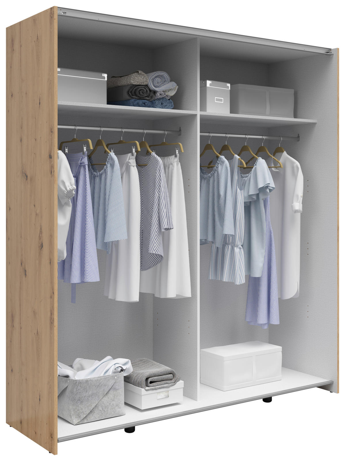 SCHWEBETÜRENSCHRANK 170/191/59 cm 2-türig Weiß, Eichefarben, Eiche Artisan  - Eichefarben/Silberfarben, Basics, Holzwerkstoff/Kunststoff (170/191/59cm) - Boxxx