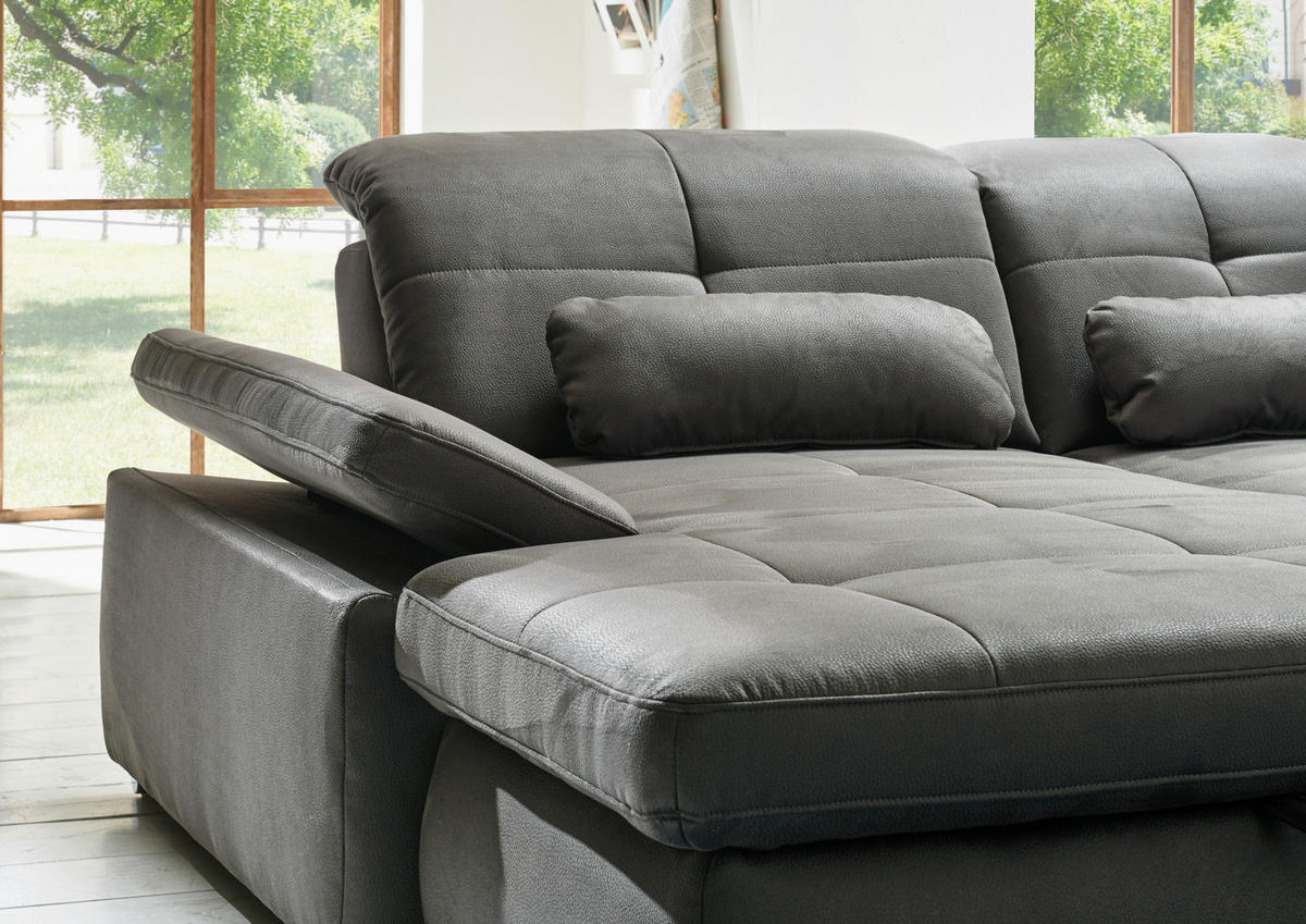 WOHNLANDSCHAFT Grau Mikrofaser  - Chromfarben/Grau, Design, Textil/Metall (260/371/195cm) - Beldomo Style