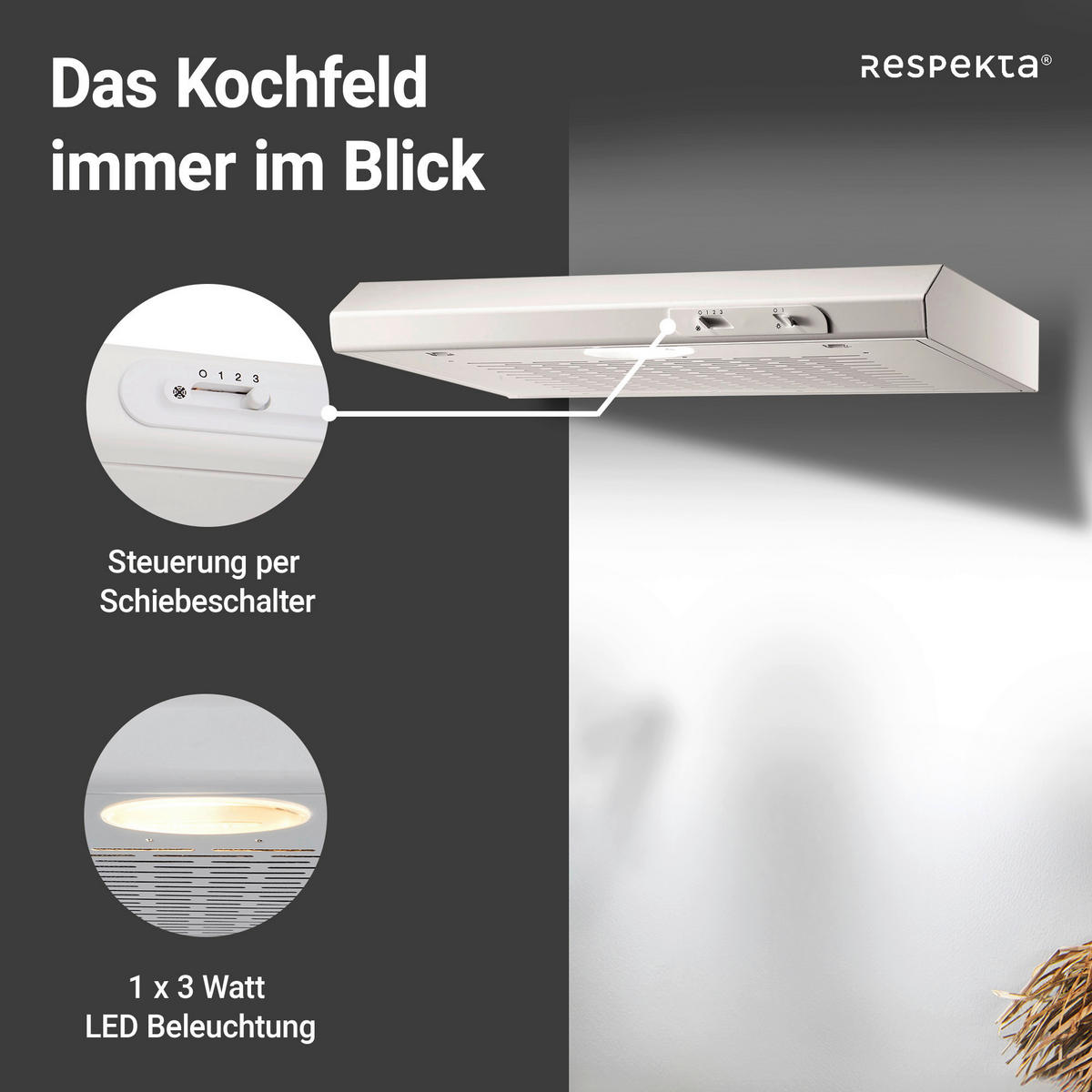 DUNSTABZUGSHAUBE DH620WL  - Weiß, Trend, Metall (60/7,6/47cm) - Respekta
