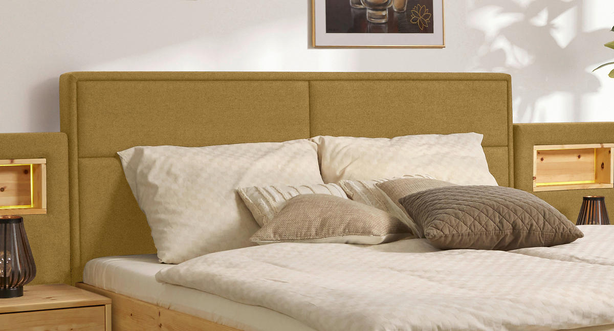 BETT 200/200 cm  in Zirbelkieferfarben, Khaki  - Khaki/Zirbelkieferfarben, Natur, Holz/Textil (200/200cm) - Valnatura