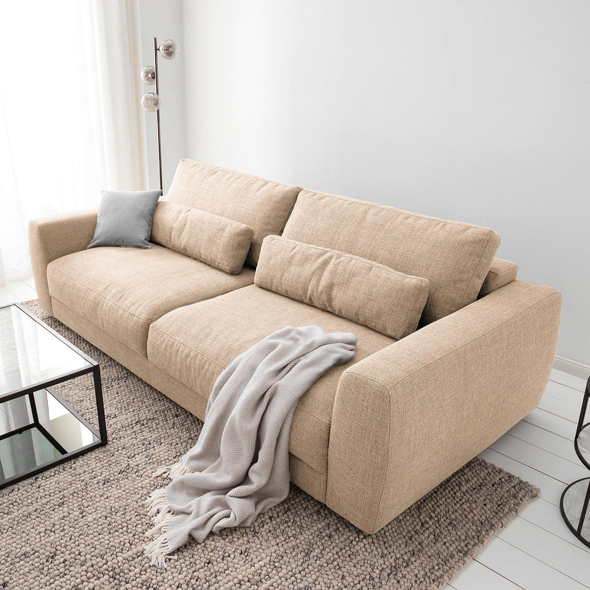3-SITZER-SOFA Webstoff Beige  - Beige/Schwarz, Design, Kunststoff/Textil (250/80/117cm) - home24