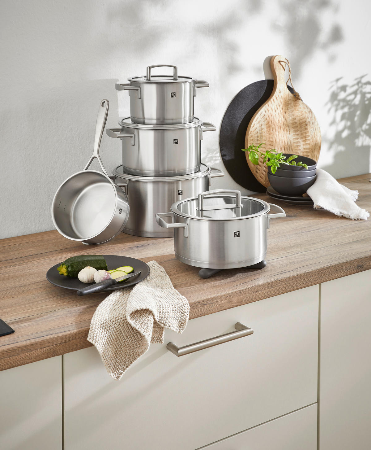 KOCHTOPFSET Vitality 5-teilig  - Edelstahlfarben, Design, Glas/Metall - Zwilling