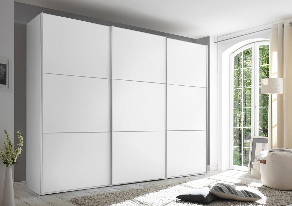 SCHWEBETÜRENSCHRANK 249/222/68 cm 3-türig Weiß  - Alufarben/Weiß, Holzwerkstoff/Metall (249/222/68cm) - Moderano