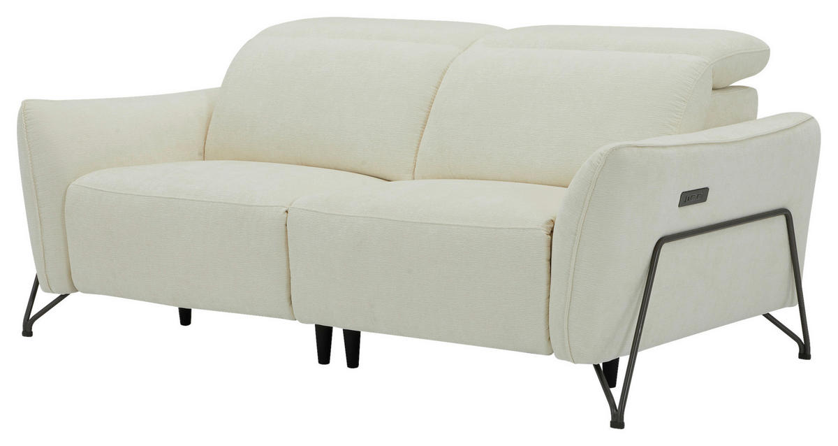 3-SITZER-SOFA in Flachgewebe Creme  - Creme/Schwarz, Lifestyle, Textil/Metall (198/83/107/111cm) - Livetastic