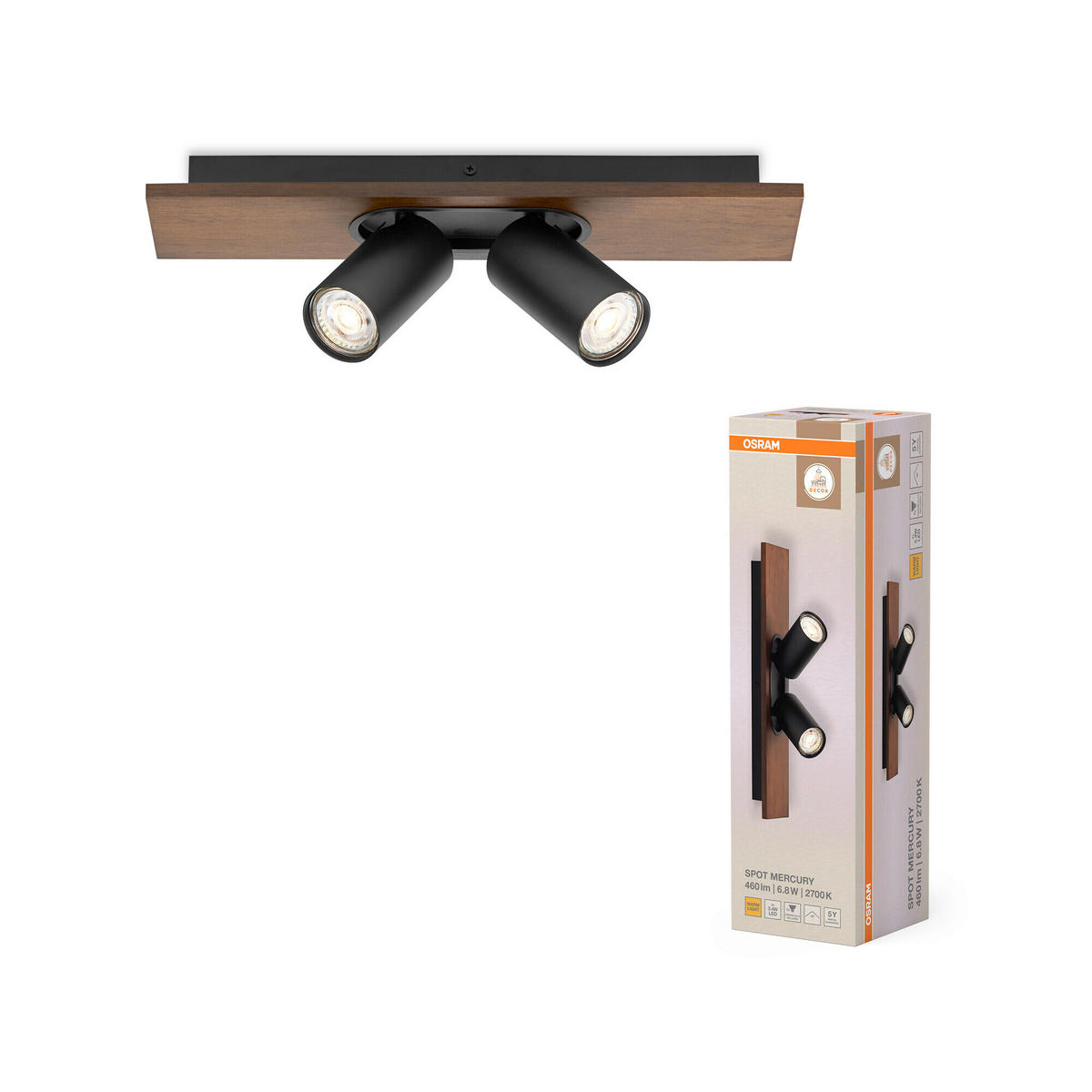 LED-STRAHLER 40/10/14,2 cm   - Schwarz/Naturfarben, Basics, Holz/Metall (40/10/14,2cm) - Osram