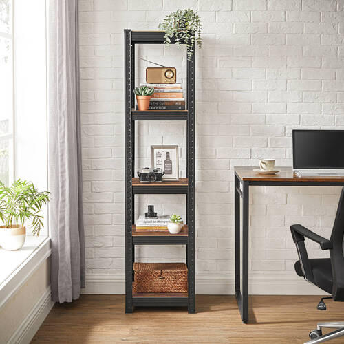 STOJACÍ REGÁL, hnedá, čierna, 37/150/37 cm - hnedá/čierna, Basics, kompozitné drevo (37/150/37cm) - Boxxx
