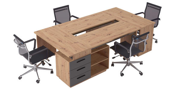 SCHREIBTISCHKOMBINATION Anthrazit, Eiche Artisan - Anthrazit/Eiche Artisan, KONVENTIONELL, Holzwerkstoff (138/105/75cm) - Xora