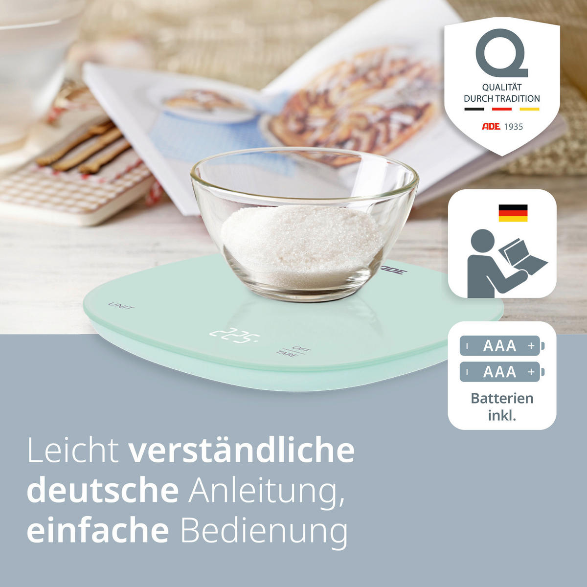 ELEKTRISCHE KÜCHENWAAGE - Mintgrün, Basics, Kunststoff (18/18/1,9cm) - ADE