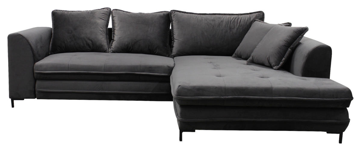 ECKSOFA Grau Velours  - Schwarz/Grau, Design, Textil/Metall (277/187cm) - Livetastic