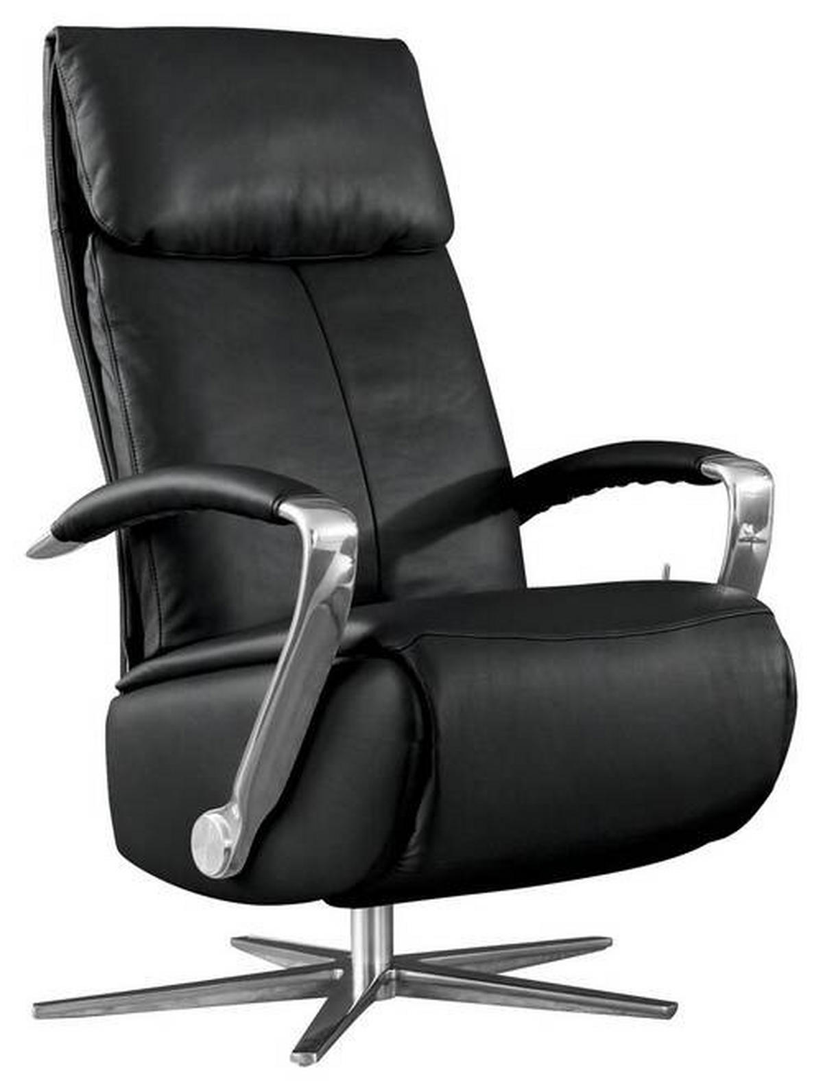 RELAXSESSEL Echtleder Kopfteilverstellung, Rücken echt, Fußteilverstellung    - Chromfarben/Schwarz, Design, Leder/Metall (68/113/80cm) - Chilliano