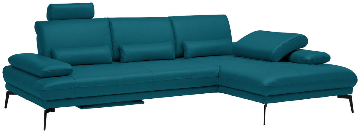 ECKSOFA in Echtleder Petrol  - Petrol/Schwarz, Design, Leder/Metall (273/187cm) - Celina Home